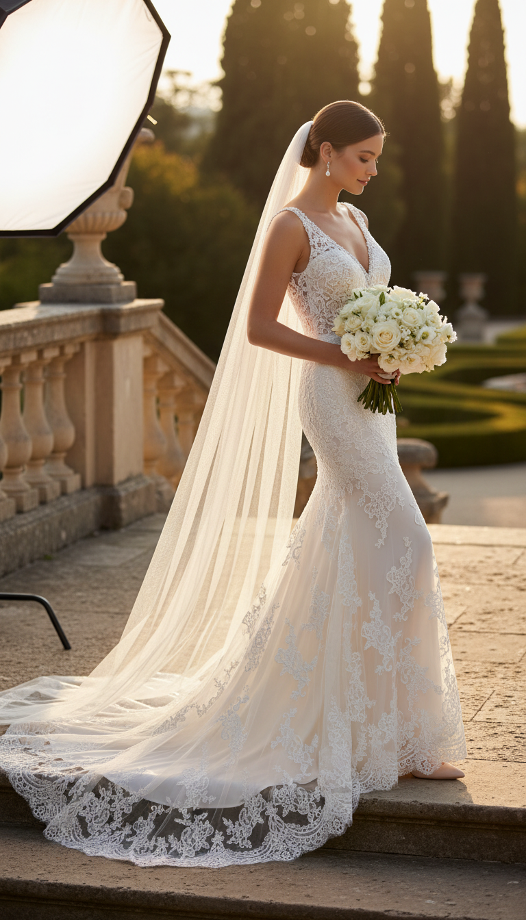 ABITO DA SPOSA OUTLET IN PIZZO CHANTILLY REBRODATO